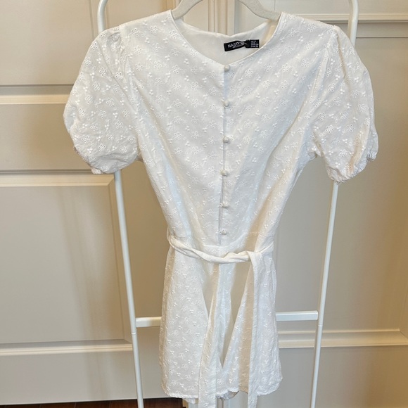 Nasty Gal White Eyelet Textured Button-Up Romper - Picture 5 of 6